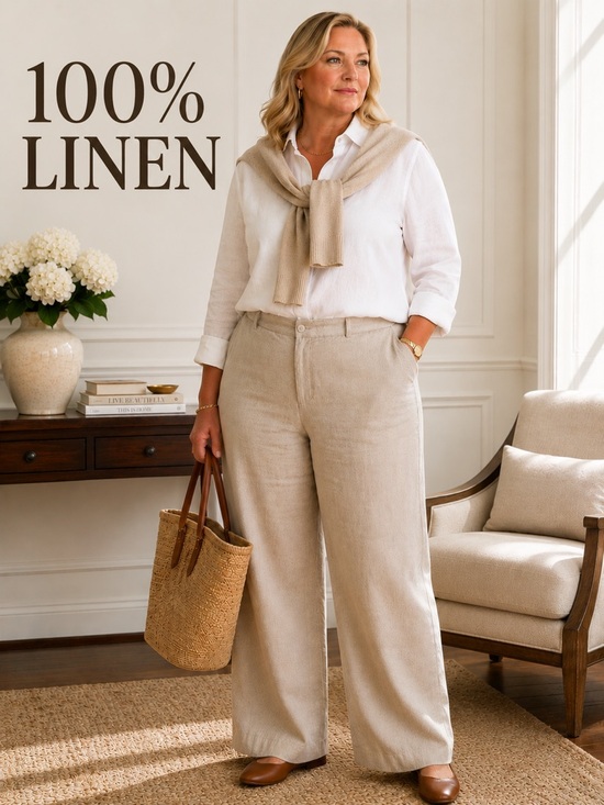 Ralph Lauren Pants - Ralph Lauren Neutral Wide-Leg Linen Trousers